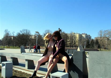 two exhibitionists lesbians posing on public streets russian sexy girls