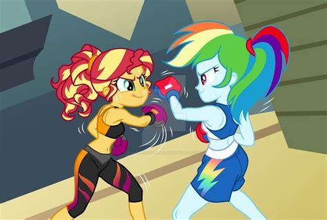 Commission Sunset Shimmer And Rainbow Dash Boxing By Sapphiregamgee On