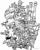 Howl Ghibli Howls Castillo Ambulante Coloriage Ambulant Dibujar Totoro Totoros Graffiti Películas Libros Imprimir Château Castillos Vendido sketch template