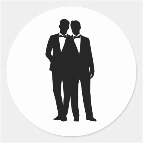 2 grooms silhouette gay couple wedding stickers