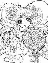Coloring Cute Pages Kawaii Japanese Color Anime Colouring Animal Manga Print Ladies Shoujo Colorier Eyed Sparkly Adults Beauties Girls Cache sketch template