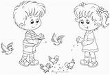 Coloring Boy Girl Pages Girls Boys Kids Clipart Little Feed Clip Color Coloringhome Birds Book Cute Vector Flock Feeding Small sketch template