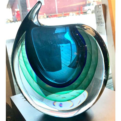 Blue Green Clear Striped Murano Glass Vase Chairish
