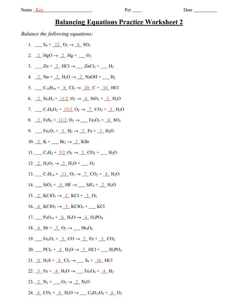 answer key balancing equations practice problems worksheet answers
