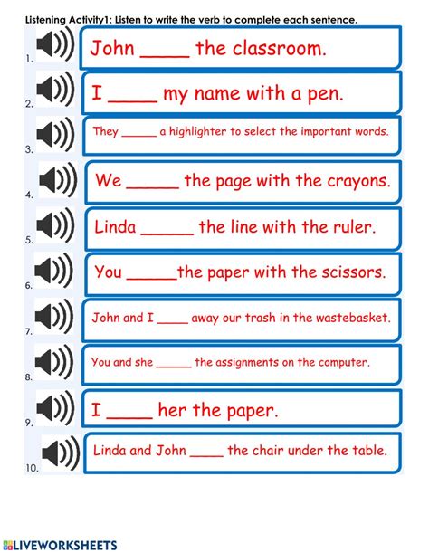 Listening Simple Present Tense Verbs Interactive Worksheet
