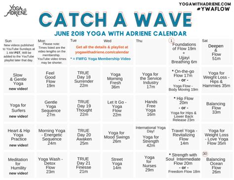 June 2018 Ywa Yoga Calendar Yoga With Adriene