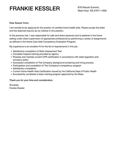 certified home health aide cover letter velvet jobs