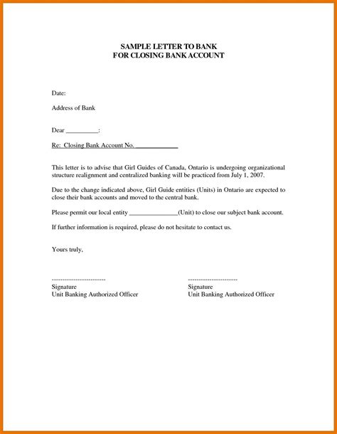 bank account closing letter  bank letter templates   sample