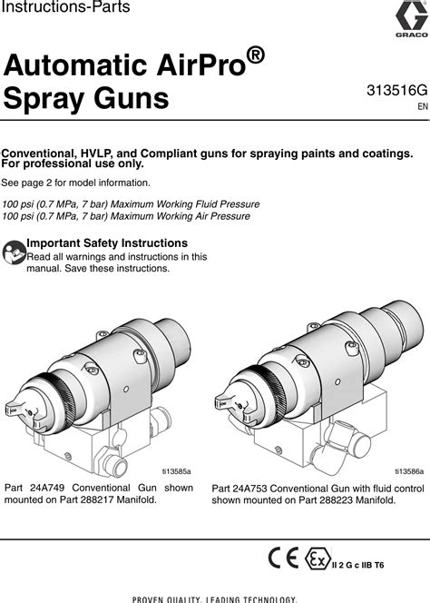 graco  automatic airpro spray guns users manual guns instructions parts english