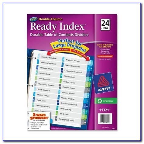 avery ready index  tab table contents template