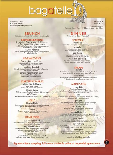 bagatelle restaurant menu key west  key west restaurant menus