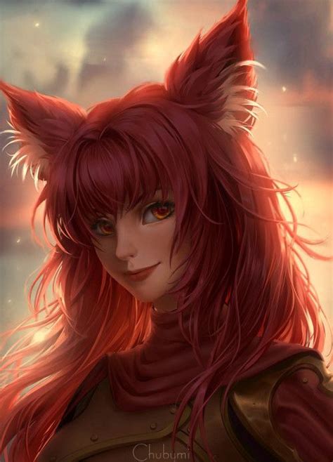 cute redhaired fox girl original anime character artist chubymi