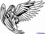Angel Drawing Wings Angels Drawings Tattoo Guardian Outline Line Girl Sketch Pencil Graffiti Clipart Designs Clip Draw Male Female Simple sketch template