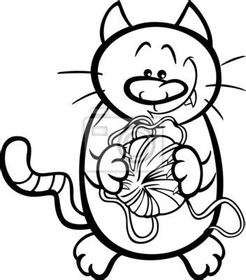 obraz cat  yarn cartoon coloring page na wymiar czarny strona