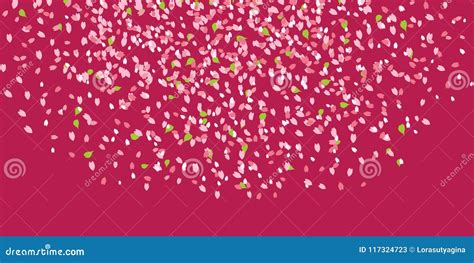 blooming cherry blossom petals banner  postcard stock vector illustration  pink backdrop