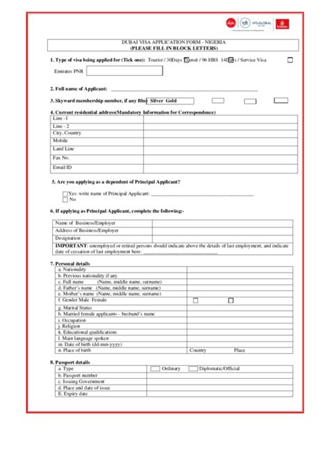 Fillable Dubai Visa Application Form Nigeria Printable Pdf Download
