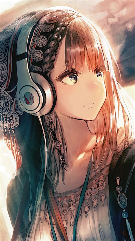 640x1136 anime girl headphones looking away 4k iphone 5 5c 5s se ipod