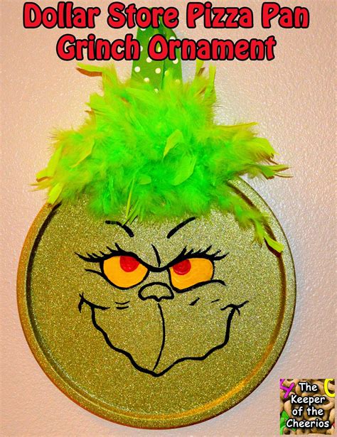 dollar store pizza pan grinch ornament