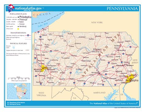 laminated map large detailed map  pennsylvania state poster