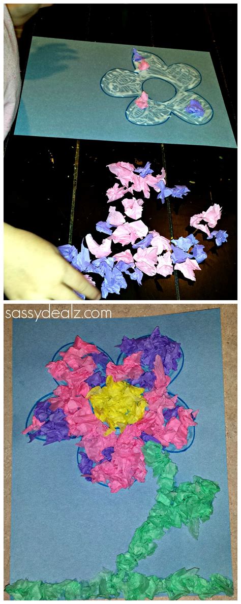 tissue paper flower craft  kids   spring crafts diy flower