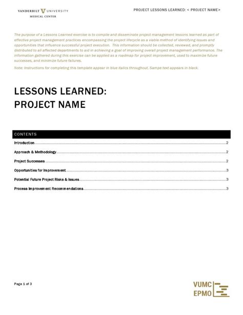 lessons learned templates excel word templatelab