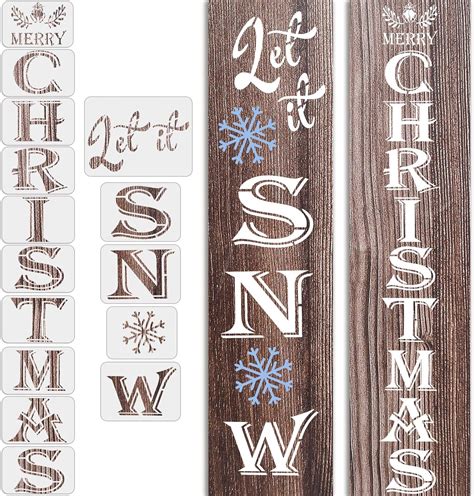 pieces merry christmas stencil  painting  wood reusable