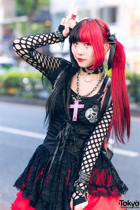 colored twin tails and black hair bows tokyo fashion