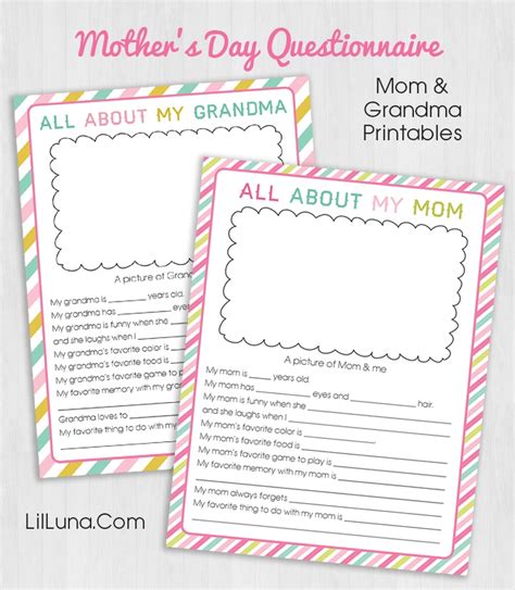 mothers day questionnaire printable lil luna