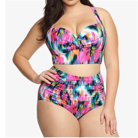 2017 Plus Size Swimwear Print Flower Beach Bikini Set Two Piece