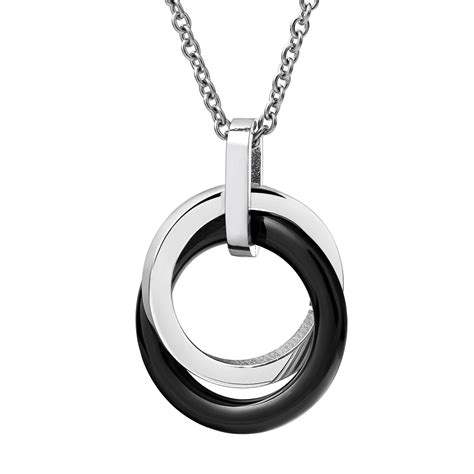 fashion jewelry simple black ceramic circle pendant necklaces  womens stainless steel