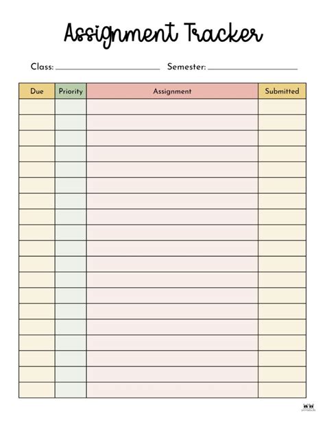 printable assignment sheets  students printable templates