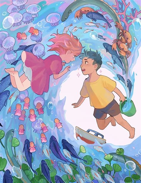 ponyo drawing posters redbubble