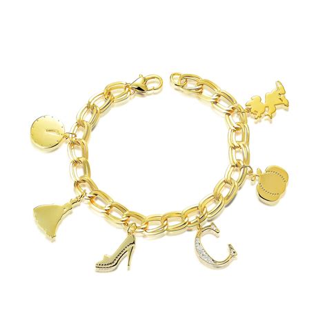 disney couture kingdom cinderella charm bracelet yellow gold