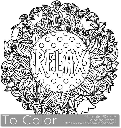printable relax coloring page  adults  jpg instant