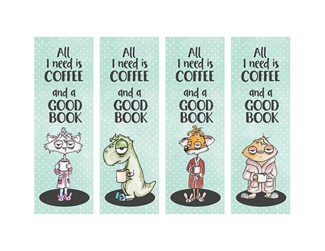 need coffee funny cartoon printable bookmarks set of 4
