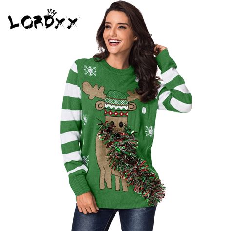 lordxx winter ugly christmas sweater women green festive reindeer