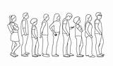 Line People Standing Waiting Queue Group Long Customers Illustration Vector Outline Casual Clothes Adult Illustrations Stock Clip Man Silhouette Side sketch template