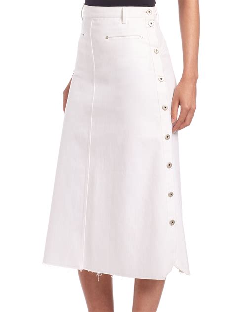 lyst thakoon a line denim midi skirt in white