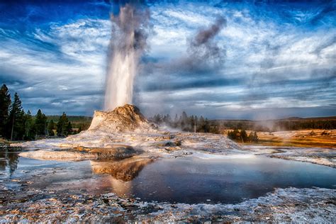 nature landscape trees geysers water wyoming usa