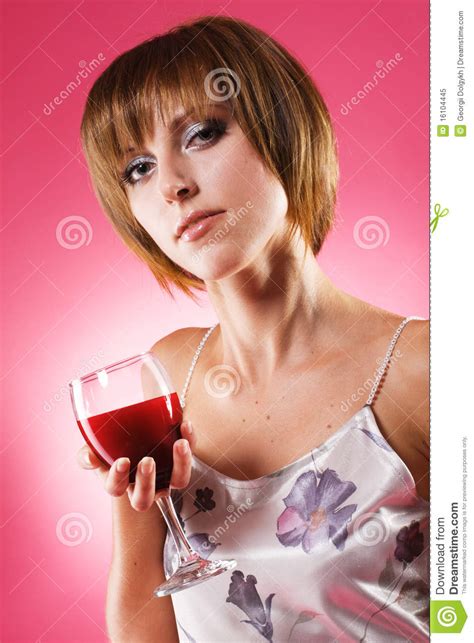 beautiful woman with a glass of wine stock image image of pink bocal