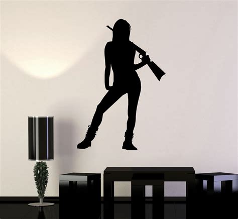 vinyl wall decal silhouette sexy girl woman with gun stickers ig4201