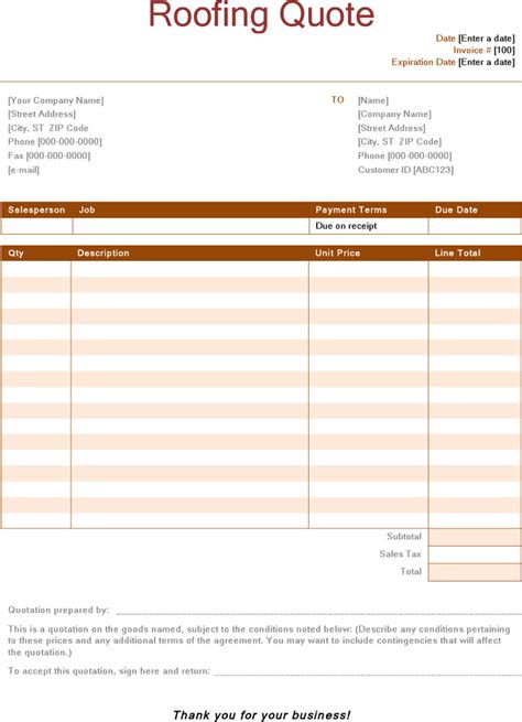 roof invoice form invoicing template  roofing service sc  st