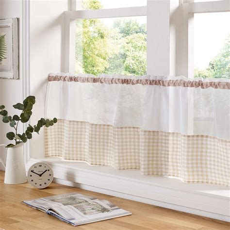 gingham trim voile cafe curtain panel traditional checked design
