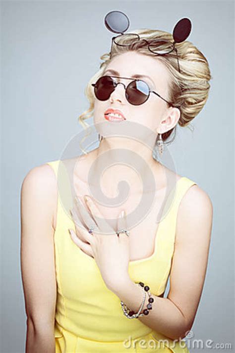 Portrait Of A Blonde Girl With Sunglasses Stock Image Image Of Face