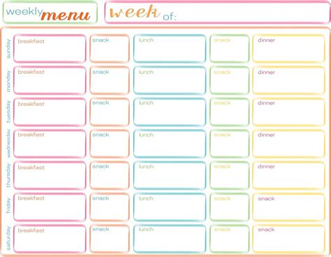 editable weekly meal planner template collection  printable
