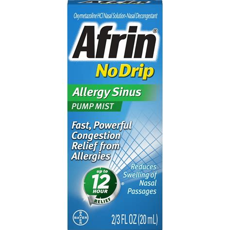 Afrin No Drip Allergy Sinus 12 Hour Nasal Decongestant Pump Mist 15ml