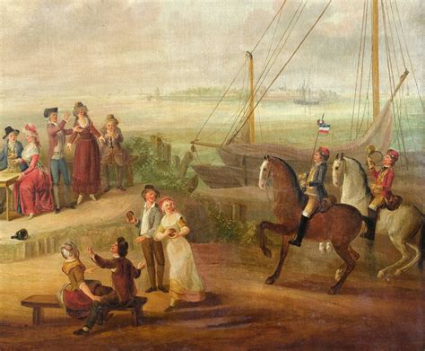 century french pastoral  harbor scene oil painting  ornate