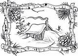 Cabin Winter Coloring Scene Pages Christmas sketch template