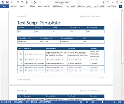 test script template ms word templates forms checklists  ms