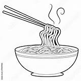 Noodles Soup Coloring Book Vector Pages Pic Outlined Chopsticks Template sketch template